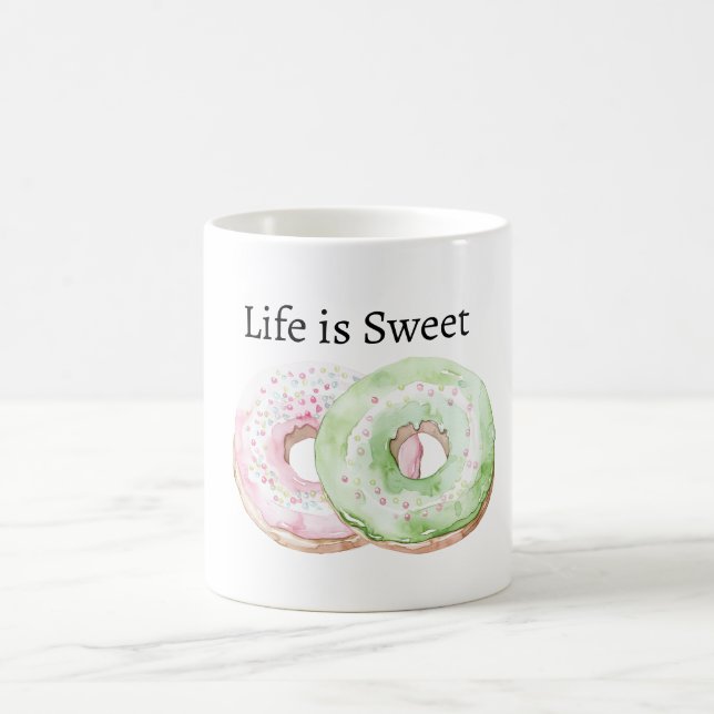 Minz-Rosa-Donuts Das Leben ist süß Kaffeetasse (Mittel)