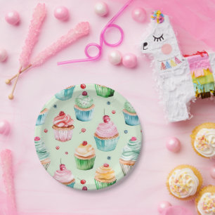 Minz-Rosa-Pfirsich-Cupcakes Geburtstag Pappteller