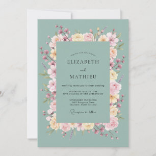 Minz-Rosé-Blumenbogen-Hochzeit Einladung