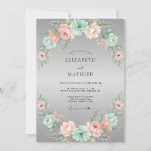 Minz-Rosé-Blumenkranz-Hochzeit Einladung