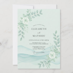 Minz-Seegras-Pfingstrosen-Hochzeit Einladung