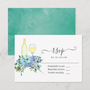 Minz- und Blaue Aquarell-Blumenhochzeit RSVP Karte