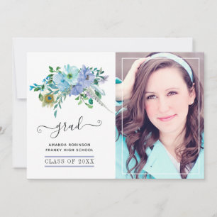 Minz- und Blaue Boho-Blumen-Abschlussfoto Ankündigung