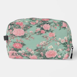 Minz- und rosa Kirschblüten-Monogramm-Initiale Waschbeutel