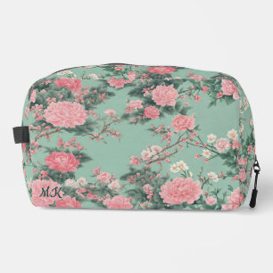 Minz- und rosa Kirschblüten-Monogramm-Initiale Waschbeutel