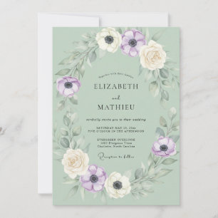 Minz-Veilchen-Anemonen-Hochzeit Einladung