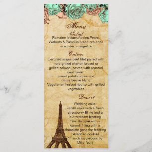Minz-vintage-Eiffelturm Paris Hochzeitsmenükarten Menükarte