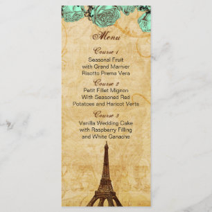 Minz-vintage-Eiffelturm Paris Hochzeitsmenükarten Menükarte