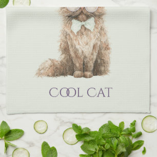 Minz Violett Braun Coole Katzenbrille   Geschirrtuch