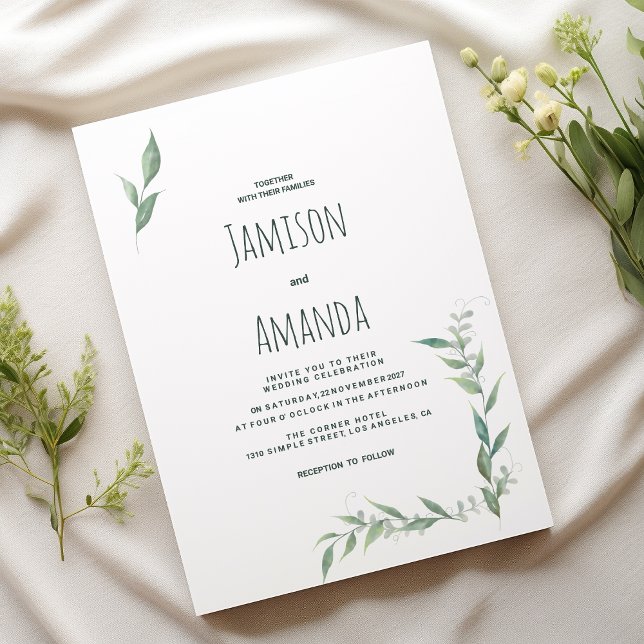 Minz-Wasserfarbe-Grünkrone Hochzeit Einladung (Mint watercolor greenery wreath Wedding )