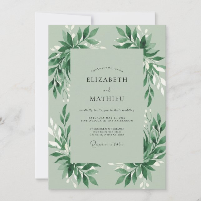 Minzblätter-Grün-Hochzeit Einladung (Vorderseite)
