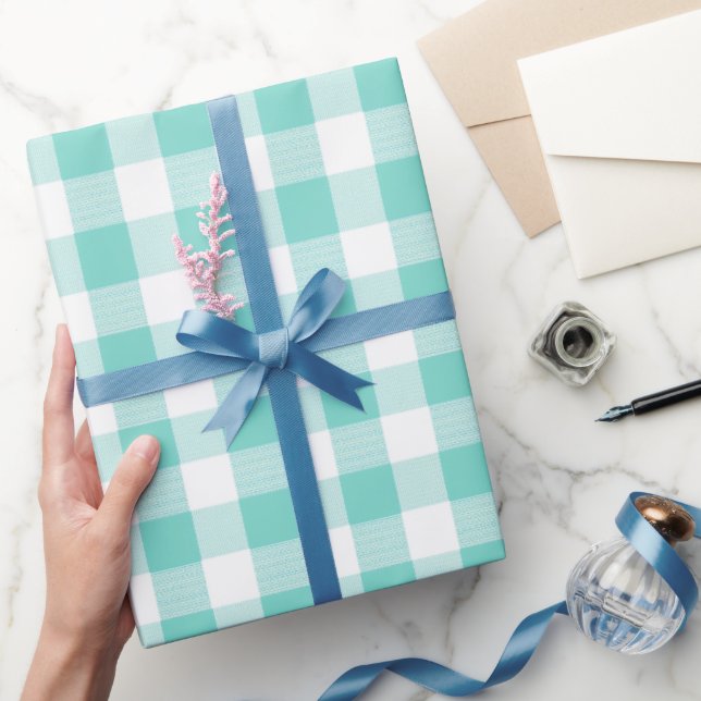 Minzblau Frische Gingham Brise Karomuster Geschenkpapier (Schenken)