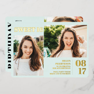 Minzblau, modern fett 3 Fotos Sweet 16 Folieneinladung