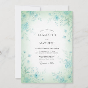 Minzblaue Florale Whimsy-Hochzeit Einladung