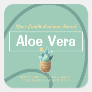 Minze Aloe Vera Niedliche Art moderne Kerzen Label Quadratischer Aufkleber