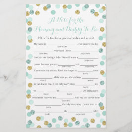 Minze and Gold Glitzer Baby Shower Addon Game Card