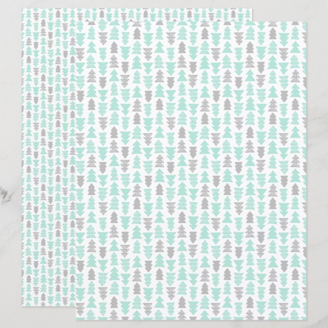 Minze and Light Gray Weihnachtsbaum Scrapbook Pape (Vorne/Hinten)