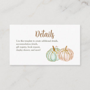 Minze and Peach Pumpkin Baby Showingkarte Begleitkarte