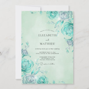 Minze Aqua Rose Hochzeit Einladung