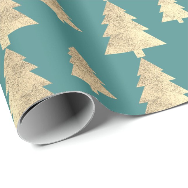 Minze Aquamarine Hütte Gold Blush Weihnachtsbaum K Geschenkpapier (Rolleneckpunkt)