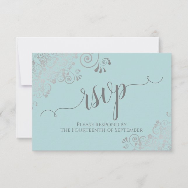 Minze Aquamarine Silberspitze Elegante Kalligraphi RSVP Karte (Vorderseite)