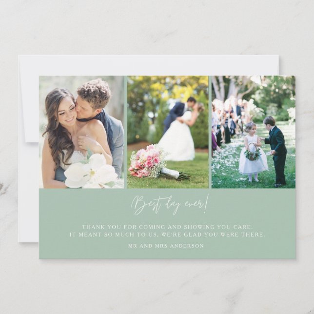 Minze Best Day je drei Foto Hochzeit Danke (Vorderseite)