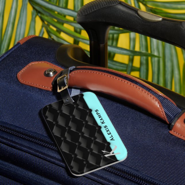 Minze Black Blue Tufted Custom Luggage Tag Gepäckanhänger (Vorderseite Insitu 1)