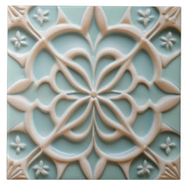 Minze Blue & White Blume Imitats Relief Boho Flora Fliese