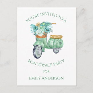 Minze Blume und Scooter Bon Voyage Party Einladungspostkarte