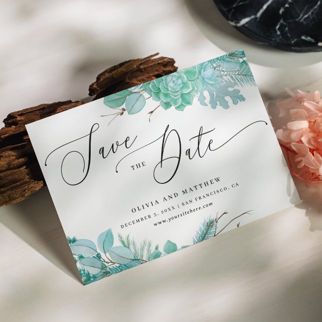 Minze Blumensukkulente. Winterkaktushochzeit Save The Date (Von Creator hochgeladen)