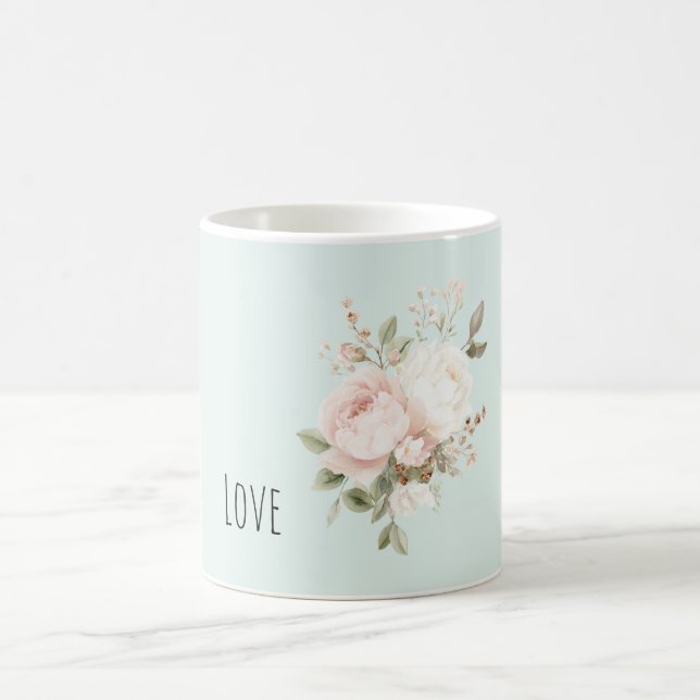 Minze Blush Pink Weiße Rosenblüten Kaffeetasse (Mittel)