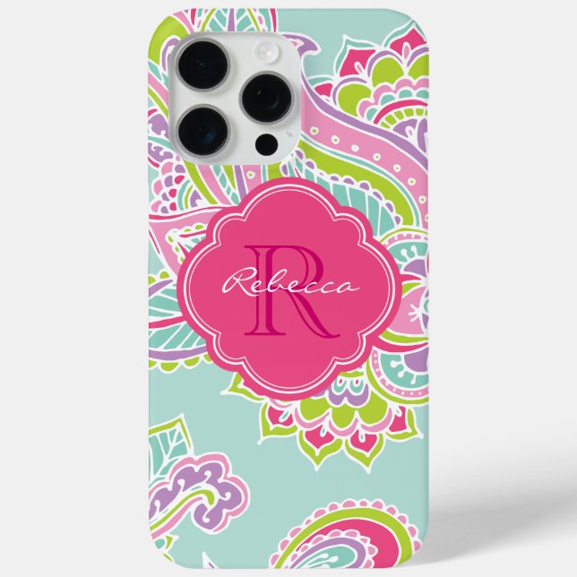 Minze Bohemisch Paisley Custom Monogram Case-Mate iPhone Hülle (Rückseite)