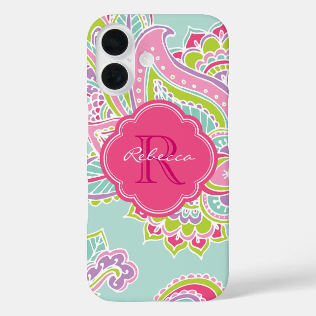 Minze Bohemisch Paisley Custom Monogram Case-Mate iPhone Hülle (Rückseite)