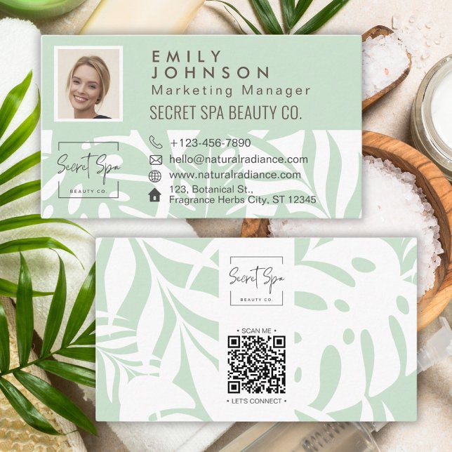 Minze botanische tropische Leaf Beauty Foto & Logo Visitenkarte (Mint Botanical Tropical Leaf Beauty Photo & Logo Business Card)