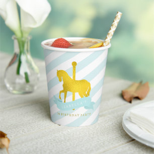 Minze Carousel Pferde Geburtstagsparty Papier Cup Pappbecher