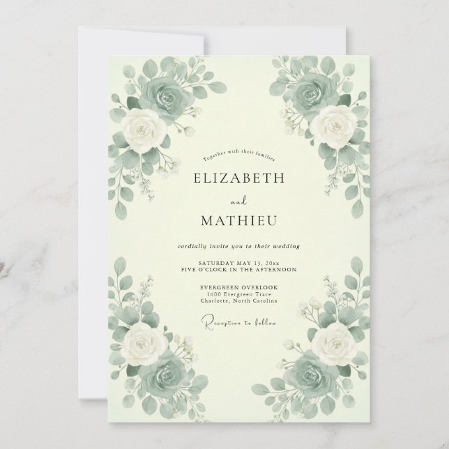 Minze Celadon Eukalyptus Hochzeit Einladung (Vorderseite)