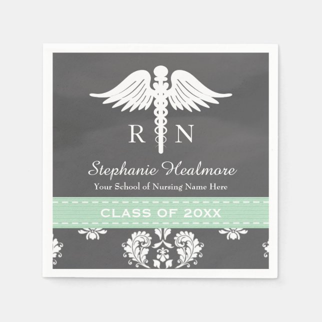 Minze Chalkboard Caduceus Nursing School Abschluss Serviette (Vorderseite)