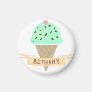 Minze Choc Chip Ice Creme Cone Personalisiert Kids Magnet