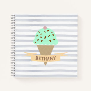 Minze Choc Chip Ice Creme Streifen Personalisiert Notizbuch