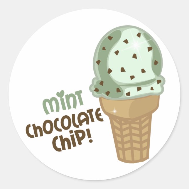 Minze Chocolate Chip mit Text Runder Aufkleber (Vorderseite)