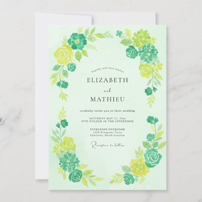 Minze Citrone Blatt Hochzeit Einladung (Vorderseite)