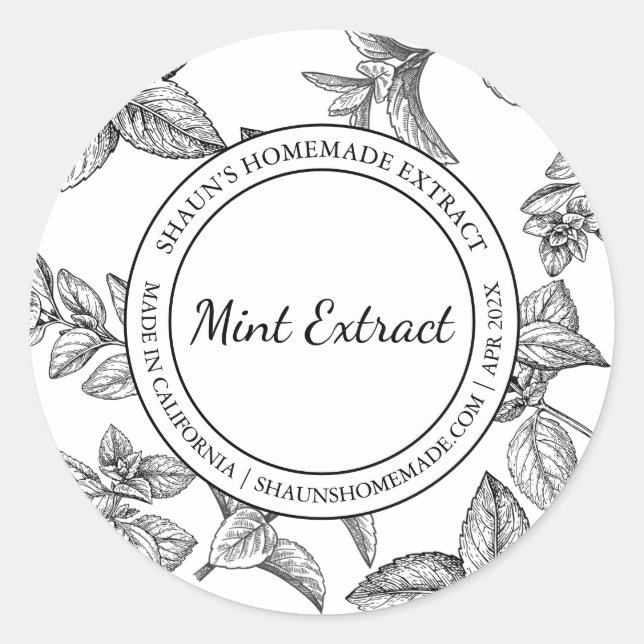 Minze Extract Sketch Modern Label Runder Aufkleber (Vorderseite)