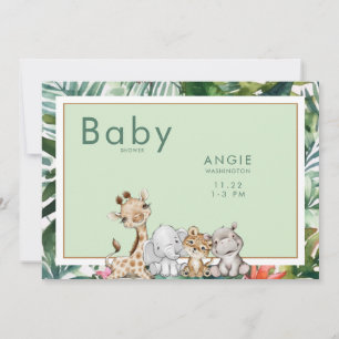 Minze Foliage Jungle Animals Babydusche Einladung
