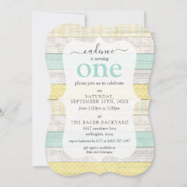 Minze & Gelbe Rustikale Hütte Custom Age Geburtsta Einladung