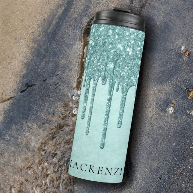 Minze-Glitzer | Aqua Aquamarin Melting Monogram Thermosbecher (Von Creator hochgeladen)