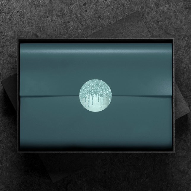 Minze-Glitzer | Aqua Aquamarin Melting Pour Runder Aufkleber (Von Creator hochgeladen)