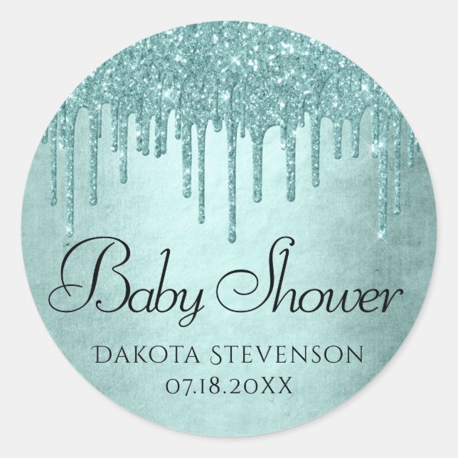 Minze-Glitzer | Aquamarine Schmelzerdusche Runder Aufkleber (Vorderseite)