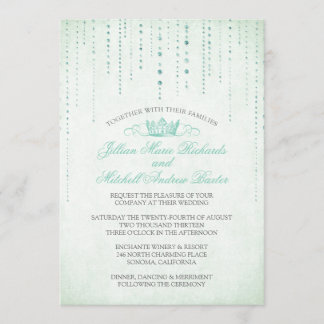 Minze Glitzern & Crown Fairytale Hochzeit Einladun Einladung