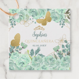 Minze Gold Floral Butterfly Quinceañera Geschenkanhänger