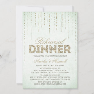 Minze & Gold Glitzer Look Probe Dinner einladen Einladung